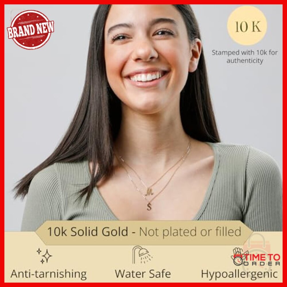 10k Solid Gold Dainty Script Initial Necklace 16+… - image 2